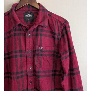 Hollister Mens Medium M Red Plaid Flannel Shirt Soft Wash Button Down Grunge